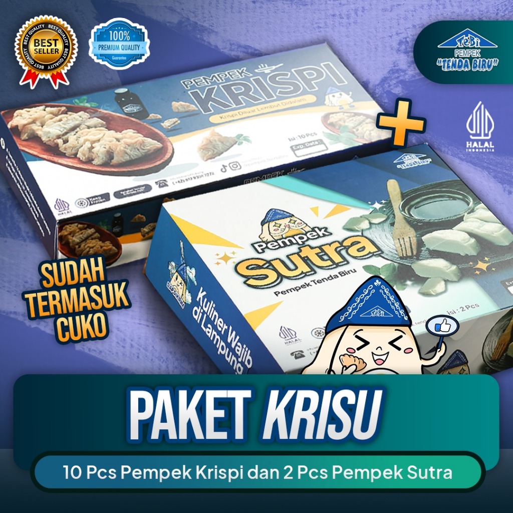 

Pempek Tenda Biru | Paket Duo Krisu| 10 Pempek Krispi + 2 Pempek Sutra + Cuko - Oleh oleh Lampung