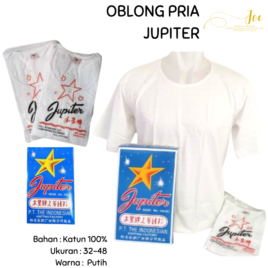 ISI 1 / Kaos Oblong JUPITER 32-42 Katun Putih Polos / Kaos Pria JUPITER  / Pakaian Dalam Pria