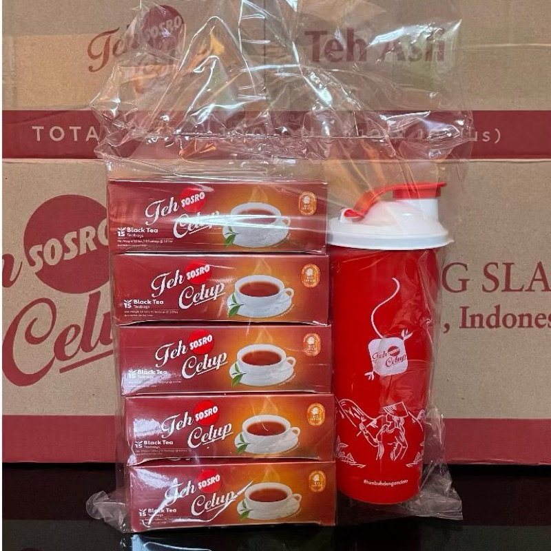 

TEH CELUP SOSRO 5 PACK FREE TUMBLER 1 PACK ISI 15 KANTONG | Paket Teh Celup Sosro Free Tepak