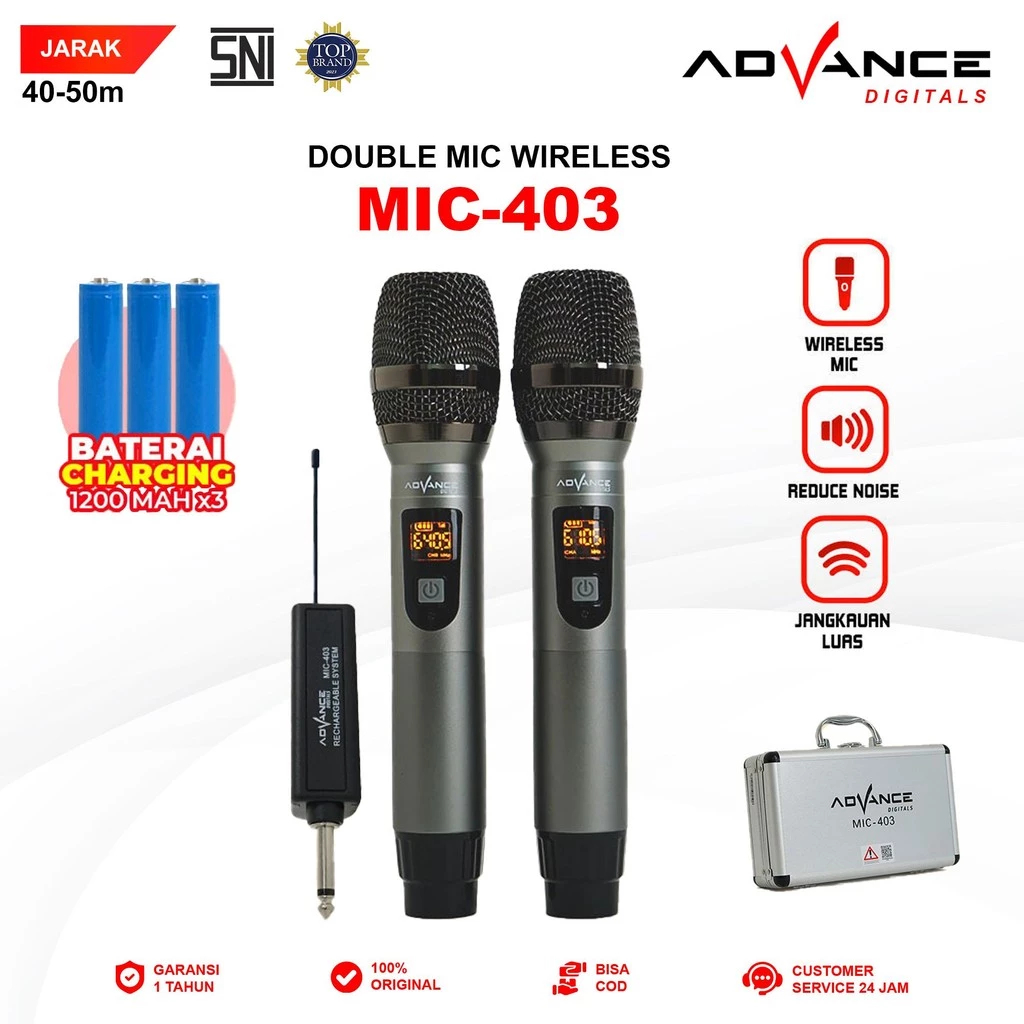 Advance MIC403 Double Mic Bluetooth Karaoke Wireless Microphone Suara Jernih BONUS Baterai Cas 3 Pcs