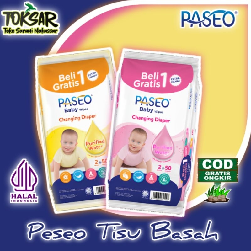 Paseo Tisu Basah Paseo | Paseo Baby Wipes 50 Sheets x 2 | Tissue Basah Paseo Promo