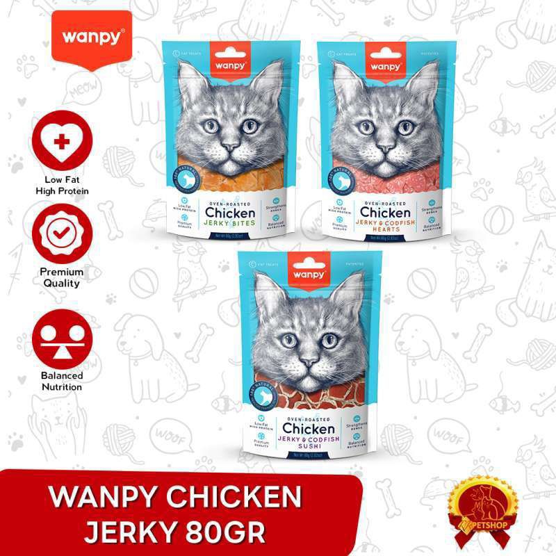 Wanpy Chicken Jerky Treats For Cats Snack Makanan Kucing 80gr