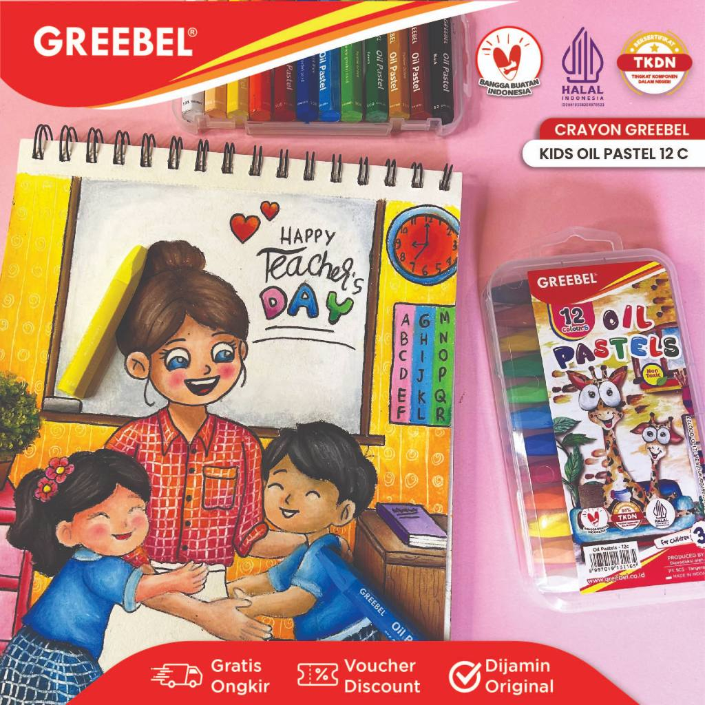 

GREEBEL Crayon Krayon Kids 12 Warna / Kids Oil Pastel 12C (KOP12C) Crayon Set Mewarnai Professional