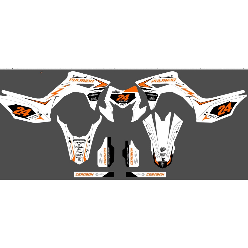 Decal CRF 150l Sticker Striping Stiker CRF 150 L Motif simpel putih orange