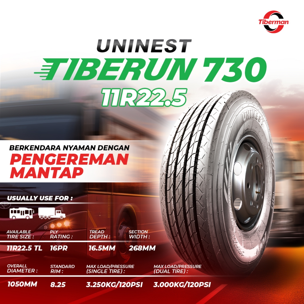 Masbotak145 - Ban Truk Bus Uninest Tiberun 730 11R22.5 16PR Radial