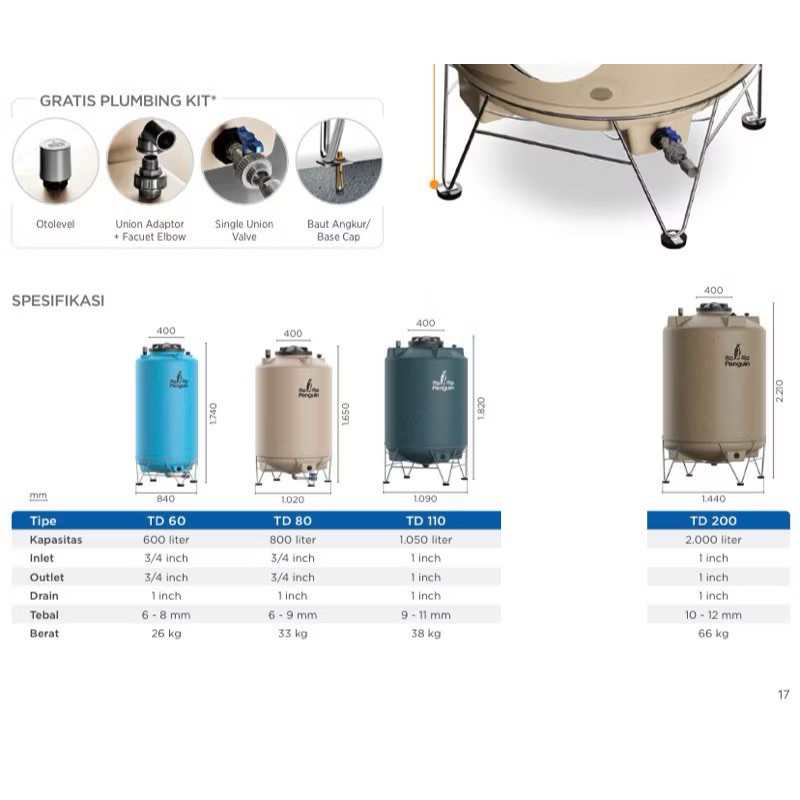 PENGUIN PINGUIN TD110 TD150 TD200 TD 110 TD 150 TD 200 TOTAL DRAIN TANK TANDON TOREN TANGKI TANKI AI