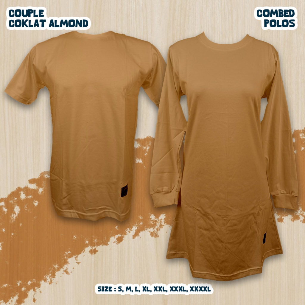 S-XXXXL Kaos Polos Tunik  Couple COKLAT ALMOND Muslimah/Seragam Olahraga/Senam/Reuni