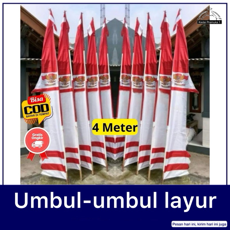 Umbul-umbul Layur Merah Putih 4Meter Layur Lurus Bendera Umbul-Umbul Warna Warni Garuda Panjang Mura
