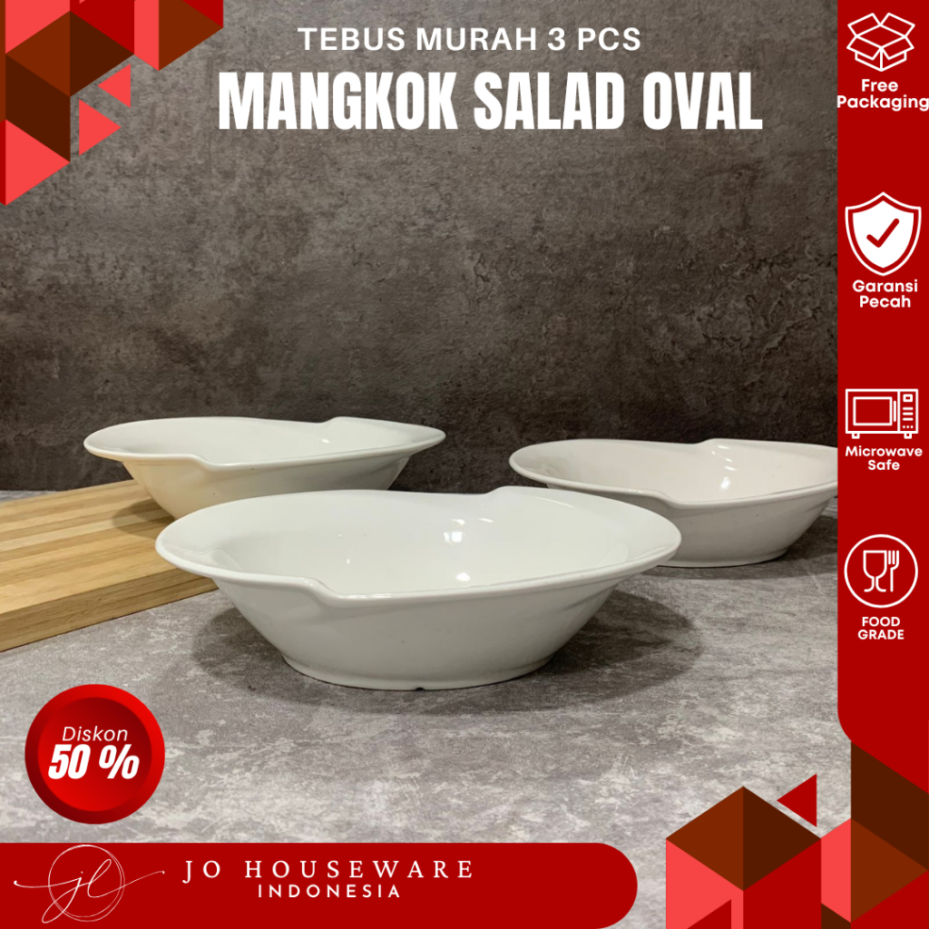 Mangkok oval keramik premium putih polos ukuran 23,5 x 17,5cm mangkok unik hotelware serbaguna 195-1
