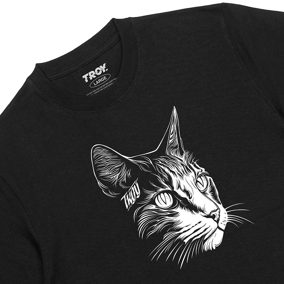 Troy Company Tshirt Black Cat Head Side - Kaos Pria Lengan Pendek Hitam MT 2377