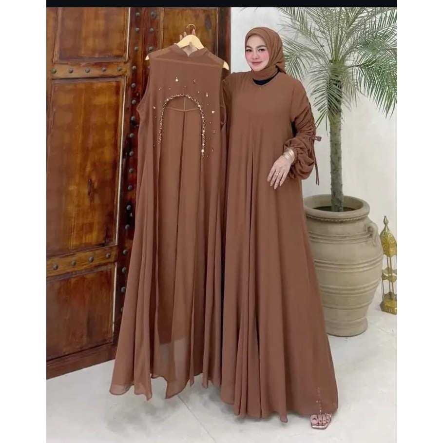 Jessy gamis set outer ceruty babydoll polos simple terbaru