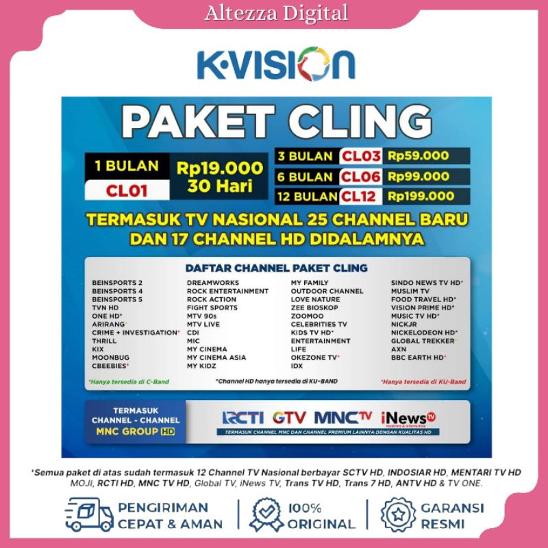 Tv Voucher Paket Cling K-Vision 12Bulan Atau 1Tahun C2000 Dan jenis K-vision lainnya