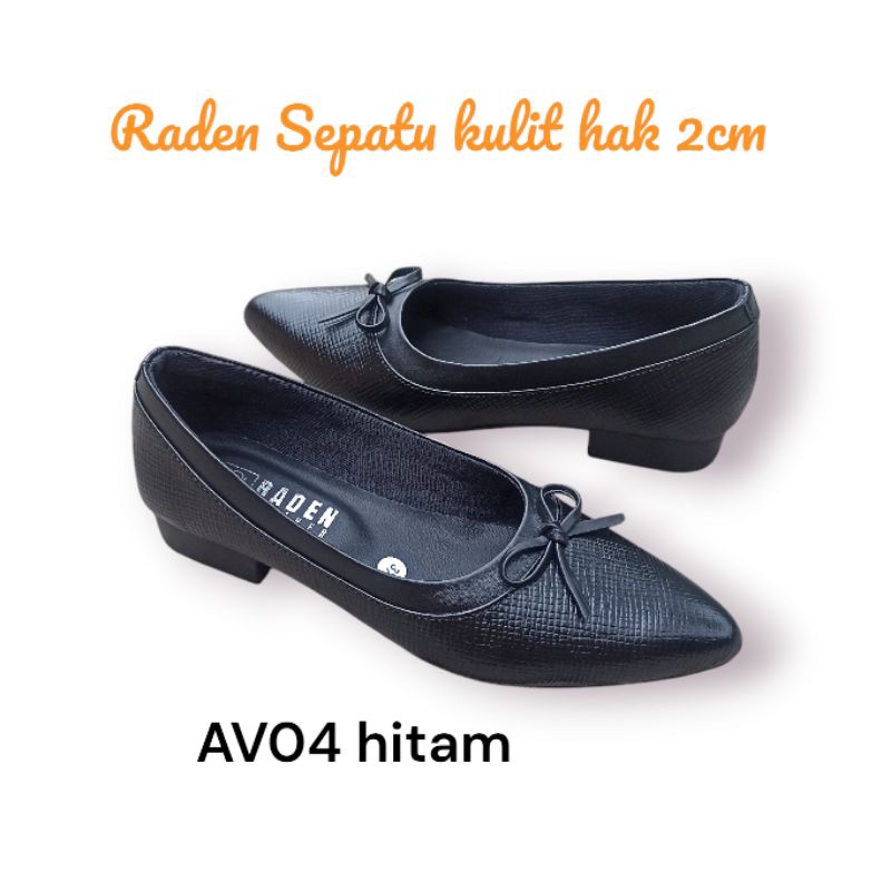 Raden sepatu pantofel kulit wanita hak tahu 2cm