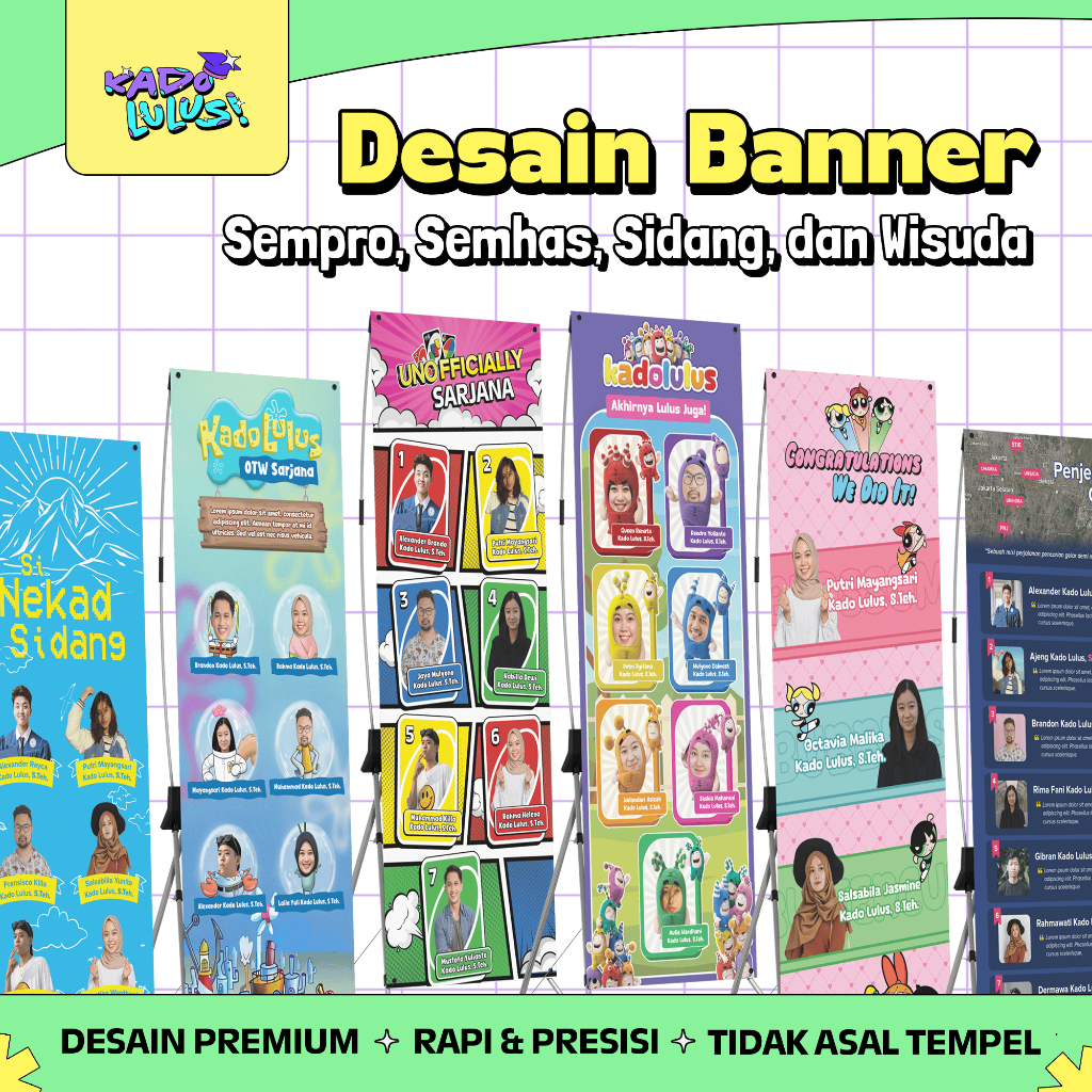 KADO LULUS Banner Spanduk Sidang Skripsi Wisuda Sempro Semhas Desain Unik Lucu #15
