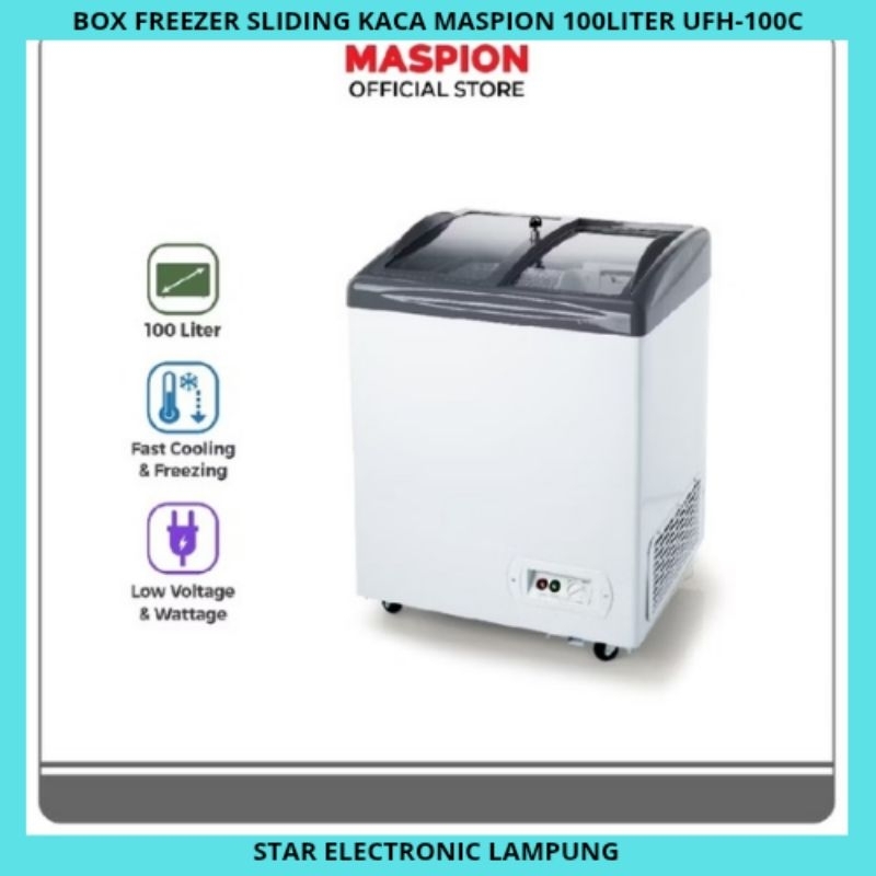 BOX FREEZER SLIDING KACA MASPION 100LITER UFH-100C CHEST FREEZER MASPION 100L