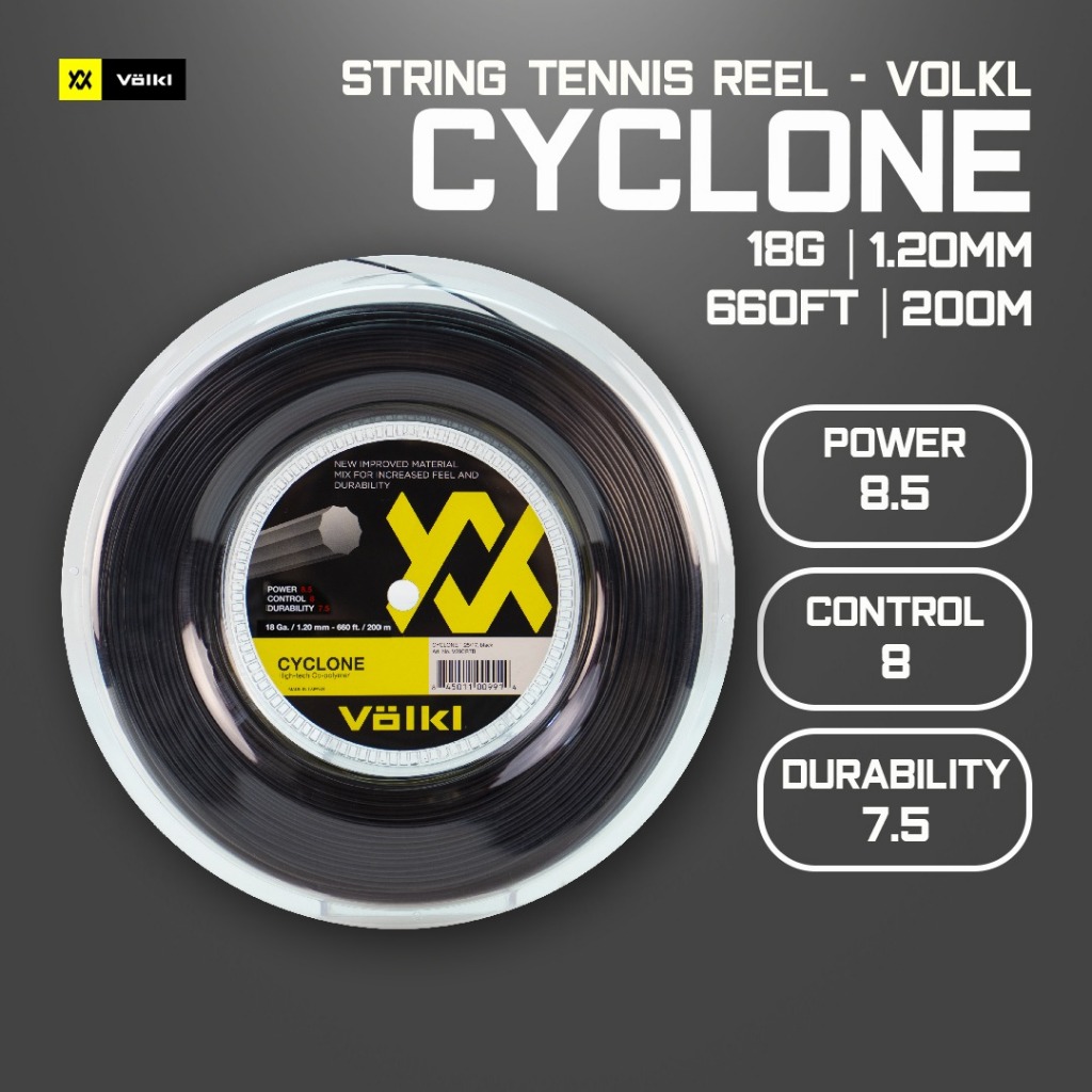 Senar Raket Tenis Tennis Volkl Cyclone Reel Black 18 Gauge 1.20MM Original