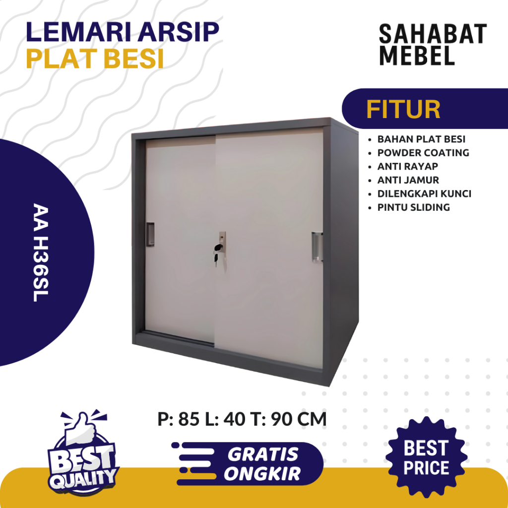 Lemari Arsip AA H36SL - Lemari Arsip Plat Besi / Filling Cabinet Sliding Door Almari Buku Swing Door