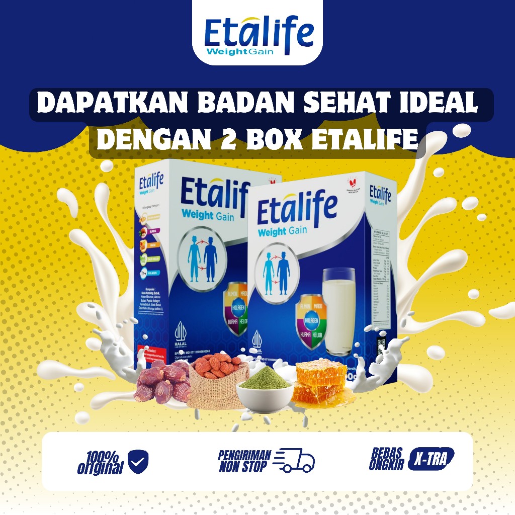 

Etalife Weight Gain 2 Box Susu Etawa Penggemuk Badan Dengan Almond Kurma Madu Kolagen Kelor No Sugar