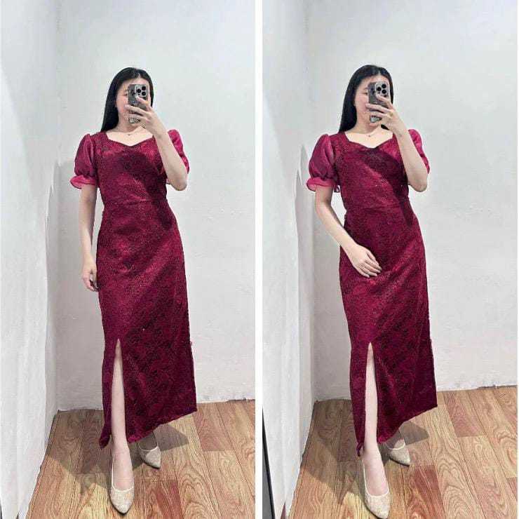 Missy Fashion COD  Dress pesta Fuji Brokat Lengan pendek / Dress pesta Wanita korea / Dress pesta Wa
