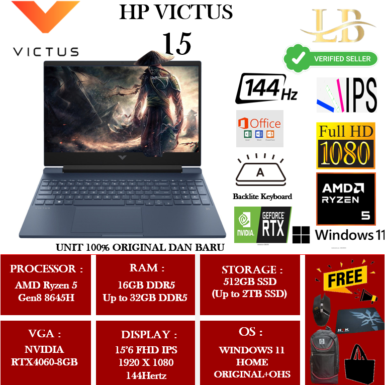 Laptop Gaming Hp Victus 15S Amd Ryzen 5 8645Hs 16GB 512GB RTX4050-6GB 15"FHD IPS 144Hz BL Win11
