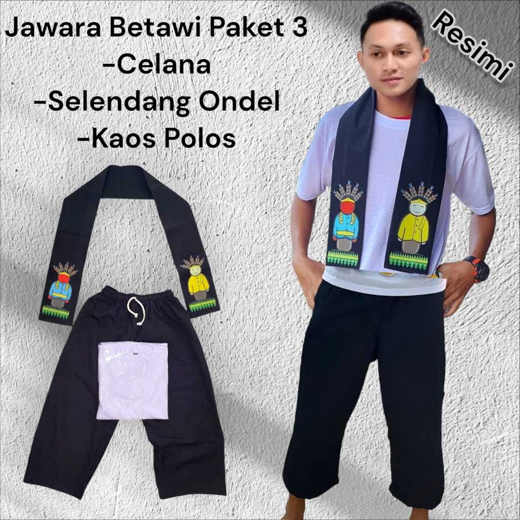 Baju adat Jawara Betawi dapat Celana Pangsi Selendang Ondel dan Kaos Polos