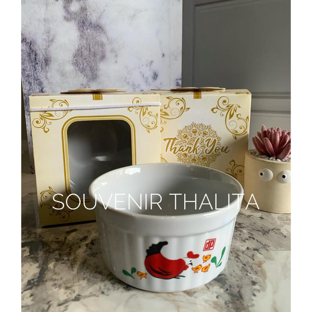 Isi 10 Pcs Souvenir Mangkok Saji Jumbo Gambar Ayam Jago Mangkuk Makan Mangkok Bakso Keramik