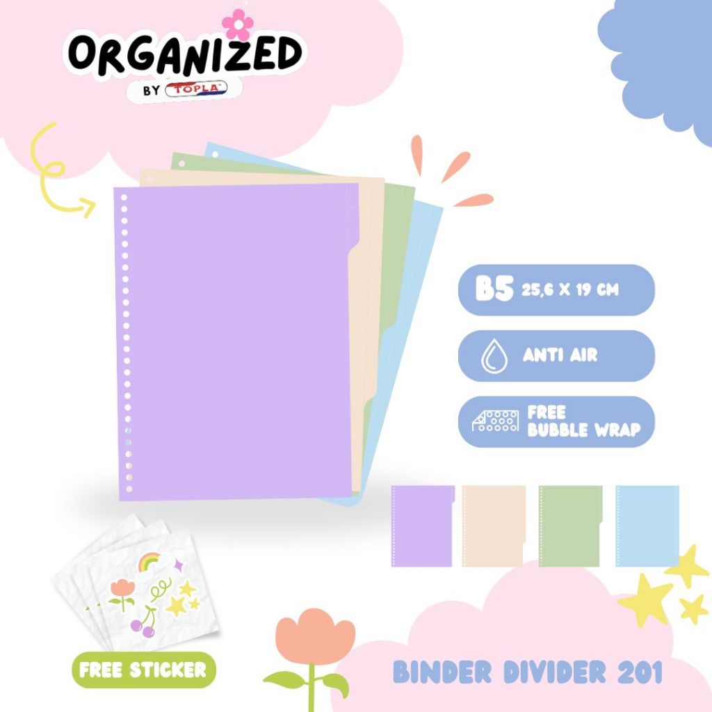 

Binder Divider pembatas binder index binder 4 Warna Pastel ukuran B5 Topla