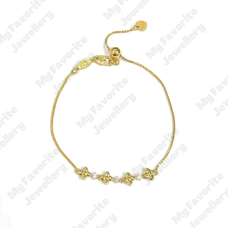 Gelang Serut Adjustable Model Clover Gelang Emas Asli Kadar 875