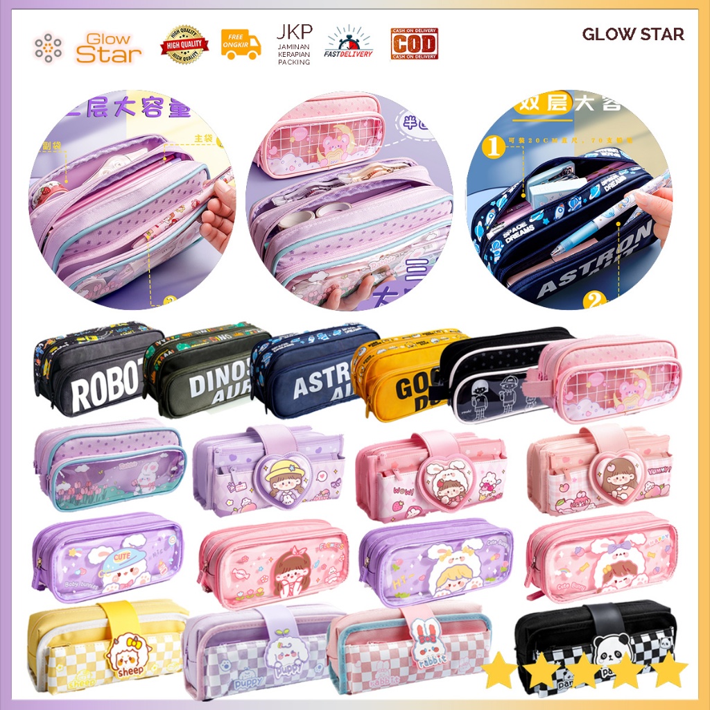

KBX/TP Tepak pensil besar sekolah pink purple wadah bolpen penggaris bolpon Kotak Pensil dengan resleting banyak tempat penyimpanan pink bunny astronot anak cewek cowok laki perempuan sekolah kuliah jumbo wadah serbaguna makeup alat tulis kantor bunga