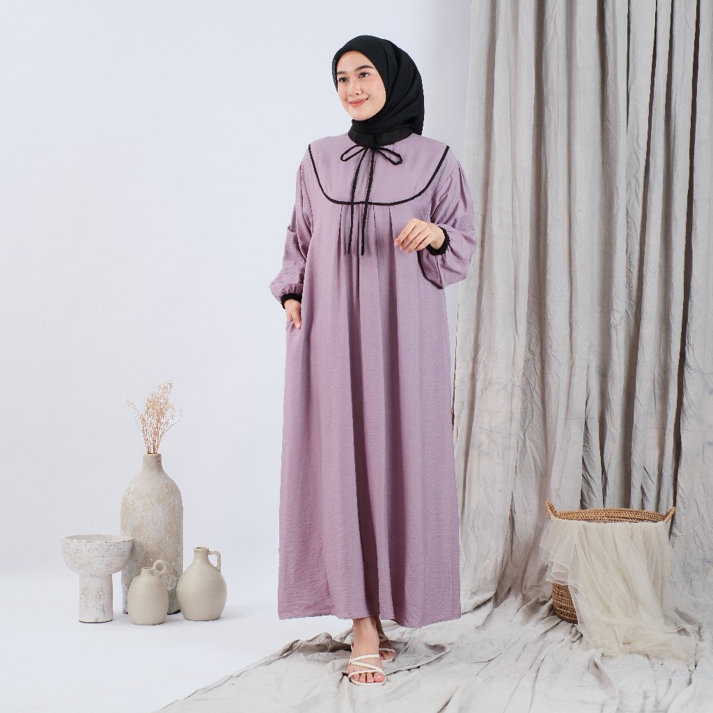 ERINA DRESS GAMIS POLO LINEN PREMIUM POLOS KOMBINASI CANTIK KEKINIAN - GAMIS LEBARAN  SIMPLE ELEGAN 