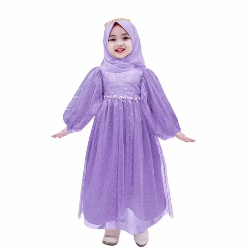 Aisyah 4 - Gamis baju anak perempuan tile mutiara premium satin velvet polkadot 2 3 4 5 6 7 8 9 10 1