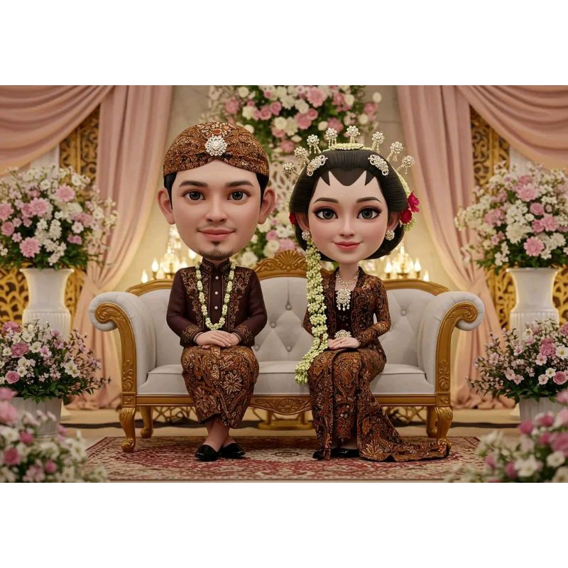jasa edit karikatur 3D character pengantin untuk kado teman nikahan