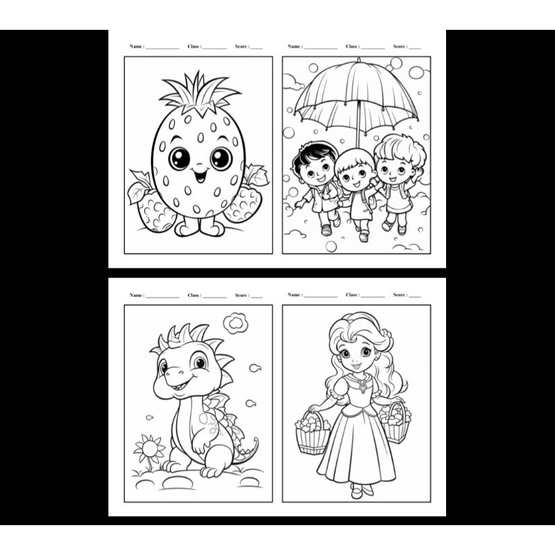 

Gambar mewarnai Random, satu lembar kertas A4 terdapat dua sketsa gambar. isi 20 lembar
