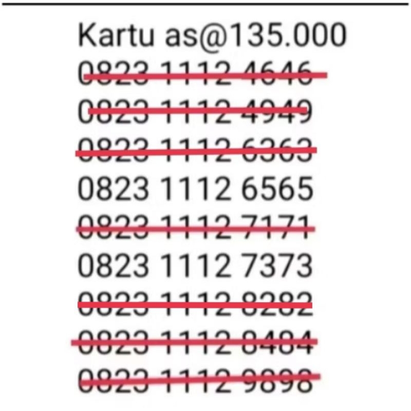 nomor cantik kartu as 08** 1112 ****(6565,7373)nocan-kartu-perdana-telkomsel