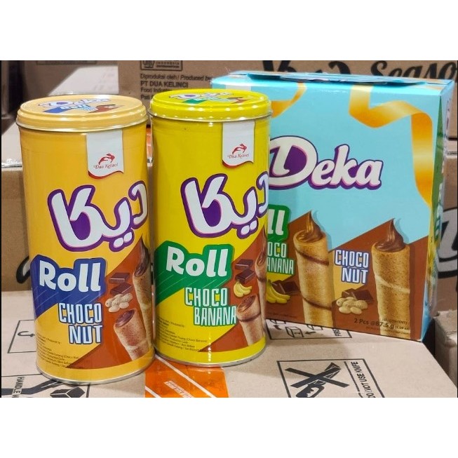 

1 Dus isi 12 Pack DEKA WAFER ROLL ISI 2 (175 Gr) rasa Choco Banana & Choco Nut KALENG EDISI LEBARAN