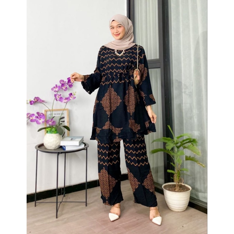 Cuma hari ini One Set Wanita Kekinian Jumbo Rayon Premium Busui Motif Sonya  Tunik Wanita Setelan Ce