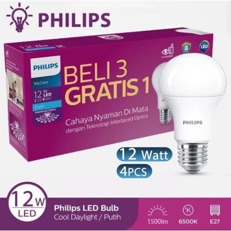Promo Lampu LED Philips 12 Watt Beli 3 Bonus 1 multipack Radiantline LED Philips Bright 12 Watt