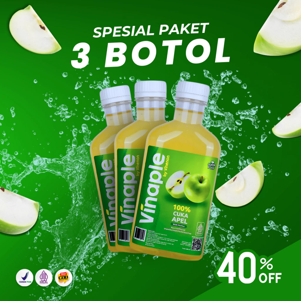 

Cuka Apel With Mother Vinaple 3 Botol Original
