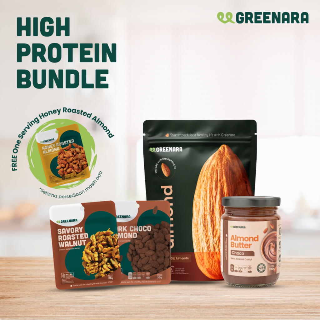 

Bundle Greenara Protein Pack - Roasted Almond, One Serving Savory Roasted Walnut, One Serving Dark Choco Almond, dan Choco Almond Butter