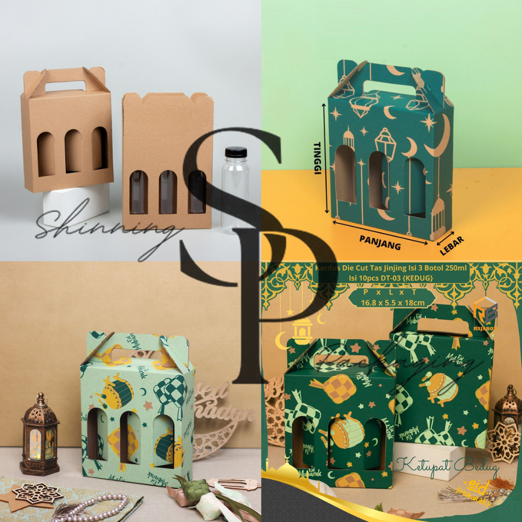 

( 10pcs ) Kardus Die Cut Tas Jinjing untuk 3 Botol 250ml Dus Packaging Hampers Box Tenteng