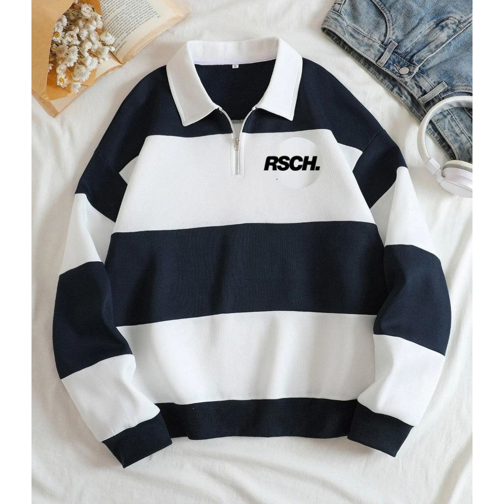 SWEATER RUGBY RSCH SWEATER SALUR KOMBINASI SWEATER KERAH RESLETING SWEATER PRIA WANITA HALFZIP rsch 