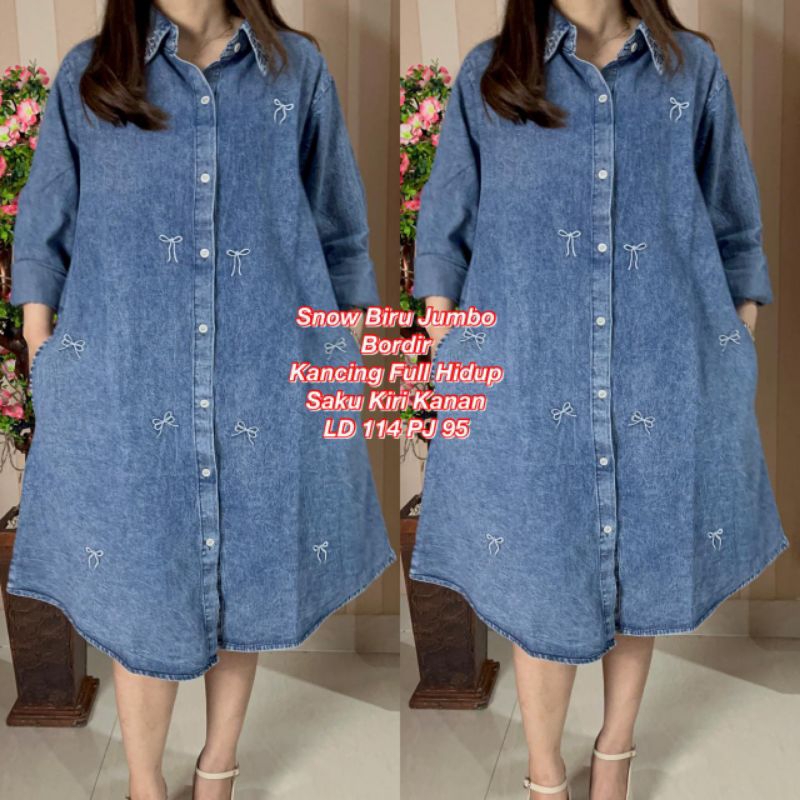 DRESS JEANS JUMBO / TUNIK JUMBO BAHAN PREMIUM TIDAK KAKU BORDIR PITA LD 114