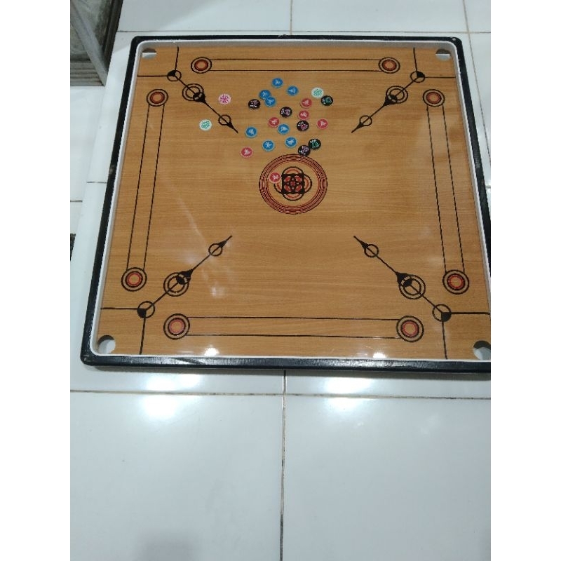 meja karambol ukuran 90x90cm komplit dengan biji karambolnya
