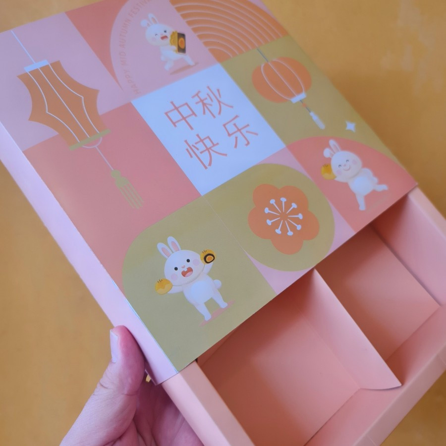 

( 5 Pcs) Box Packaging Dus Mika Polos Transparan Box Kue Mooncake Motif Rabbits Warna Pink Salem Dus Sekat 4
