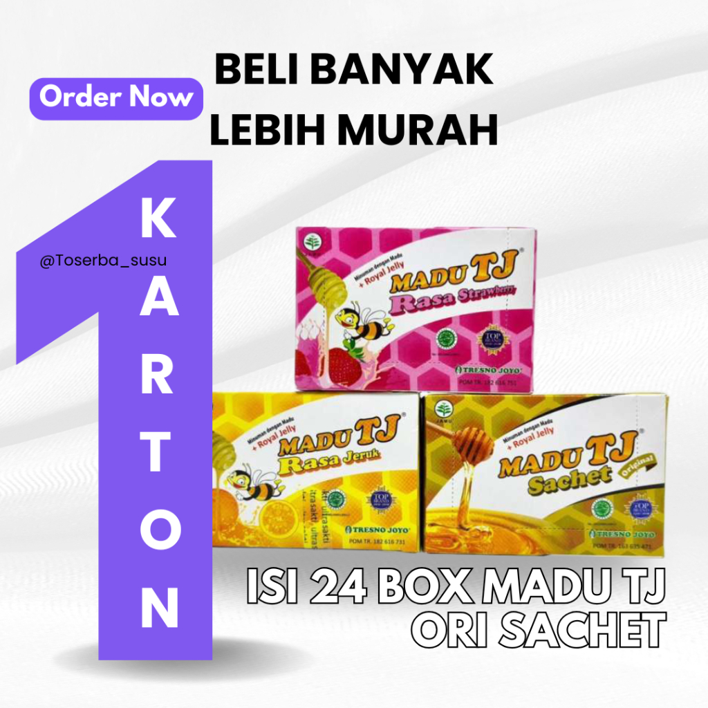 

1 KARTON ( ISI 24 BOX) MADU TJ SACHET ORI / JERUK / STRAWBERRY