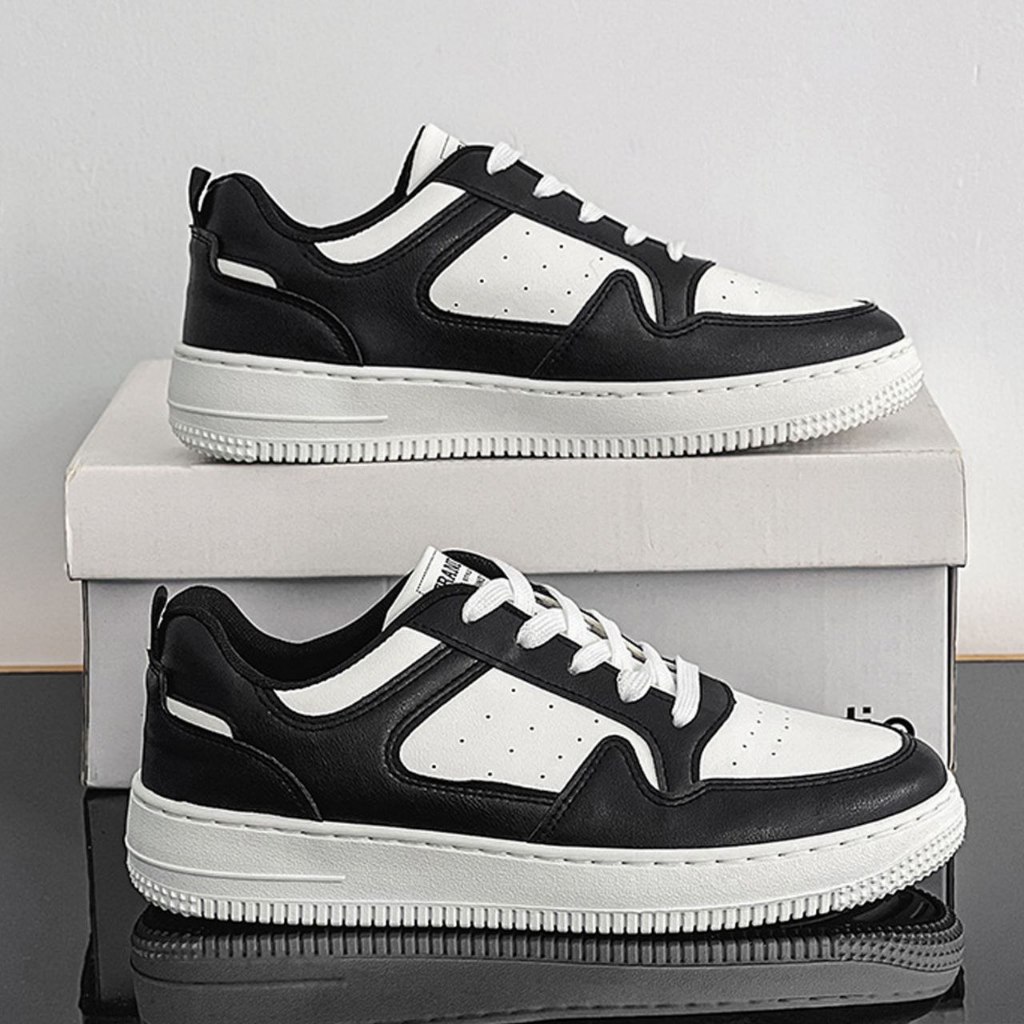 Whoppy SL40 Sepatu Keren Sneakers Pria Hitam Putih Polos Sepatu Sneakers
