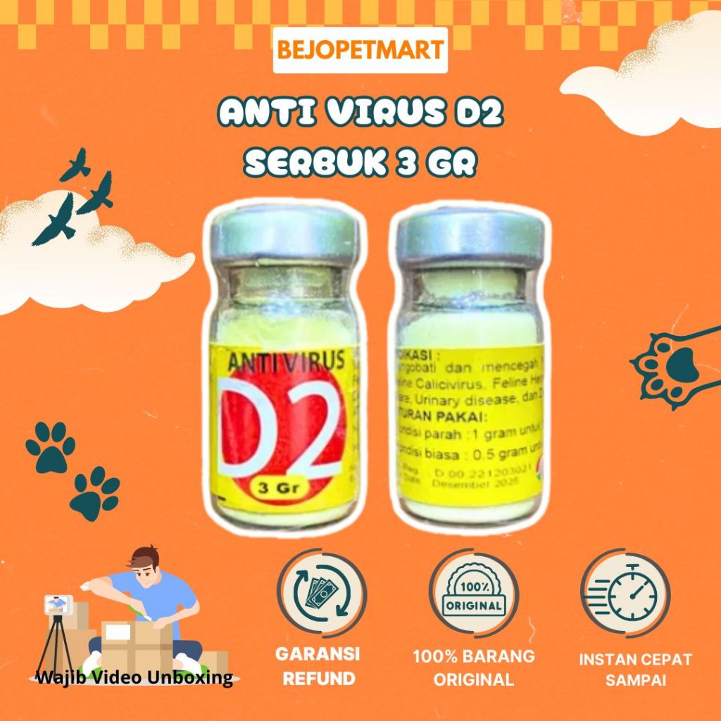 D2 Bubuk Anti Virus Obat Anti Virus Kucing untuk Mengobati Flu Berat Panleukopenia Feline Calini Vir