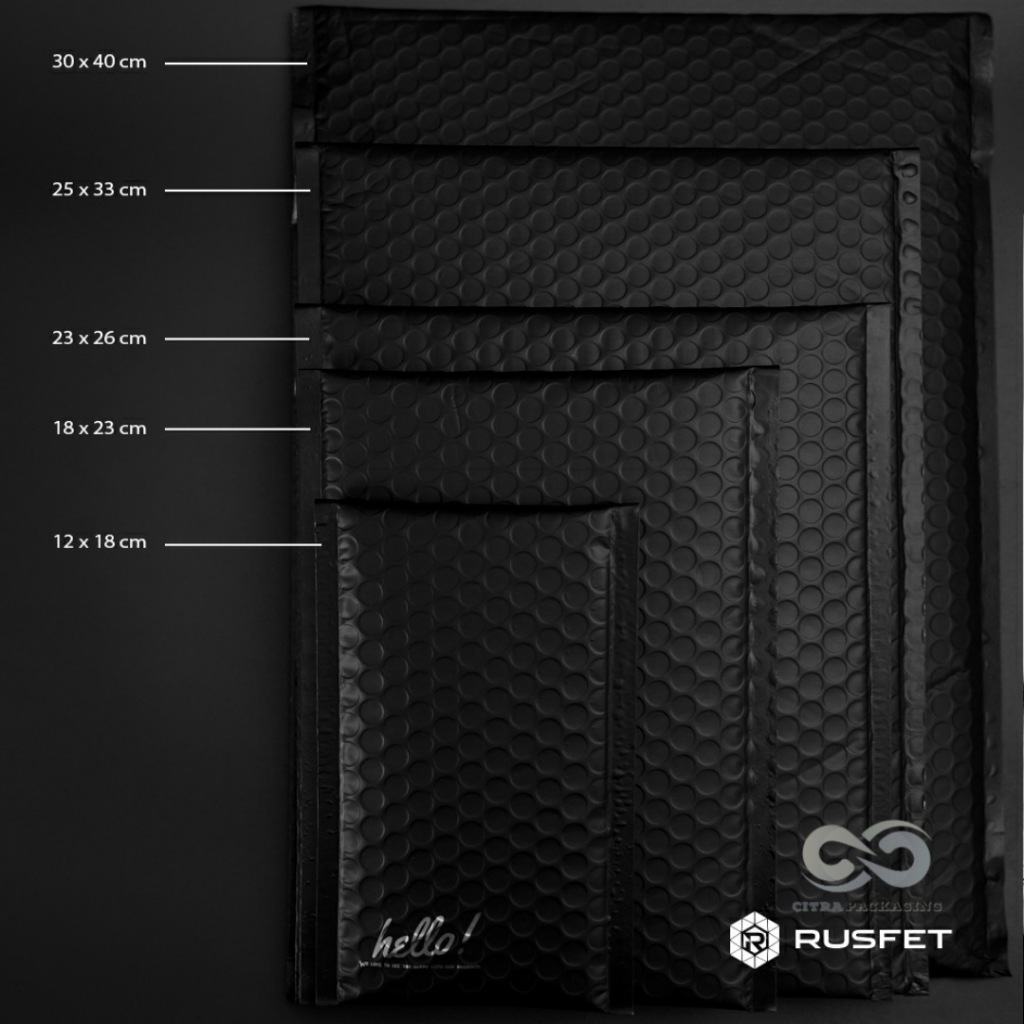 

Amplop Bubble Mailer Rusfet - Bubble Mailer Envelope Packing Olshop - Black Matte, 20x25