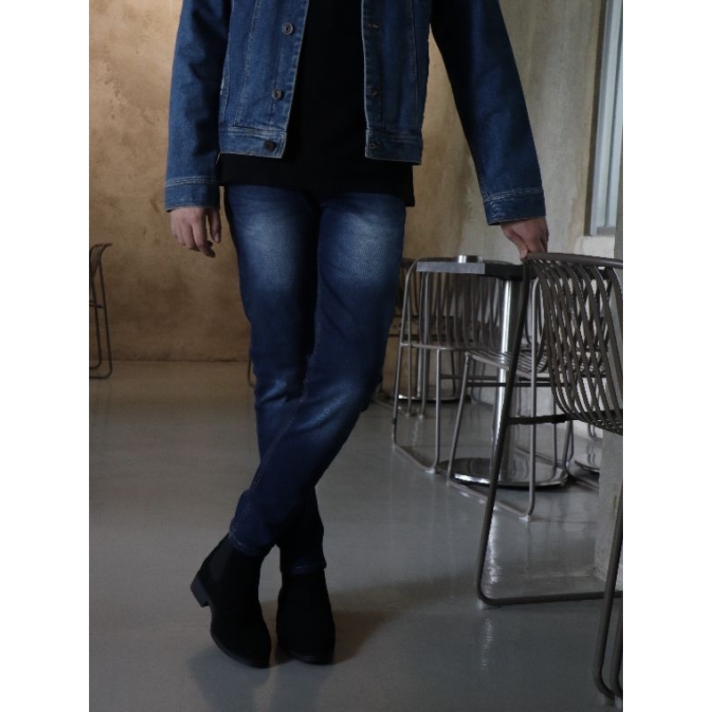 North Denim Celana Jeans Denim Panjang Pria Strech Ripped Patch Cotton - Classic Fade