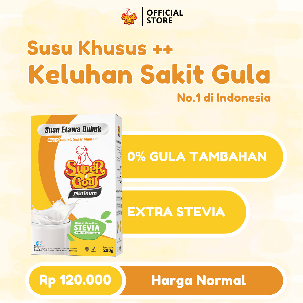 

SUPERGOAT Susu Kambing Etawa Bubuk Original 100% Asli - Herbal Alami untuk Penderita Sakit Gula